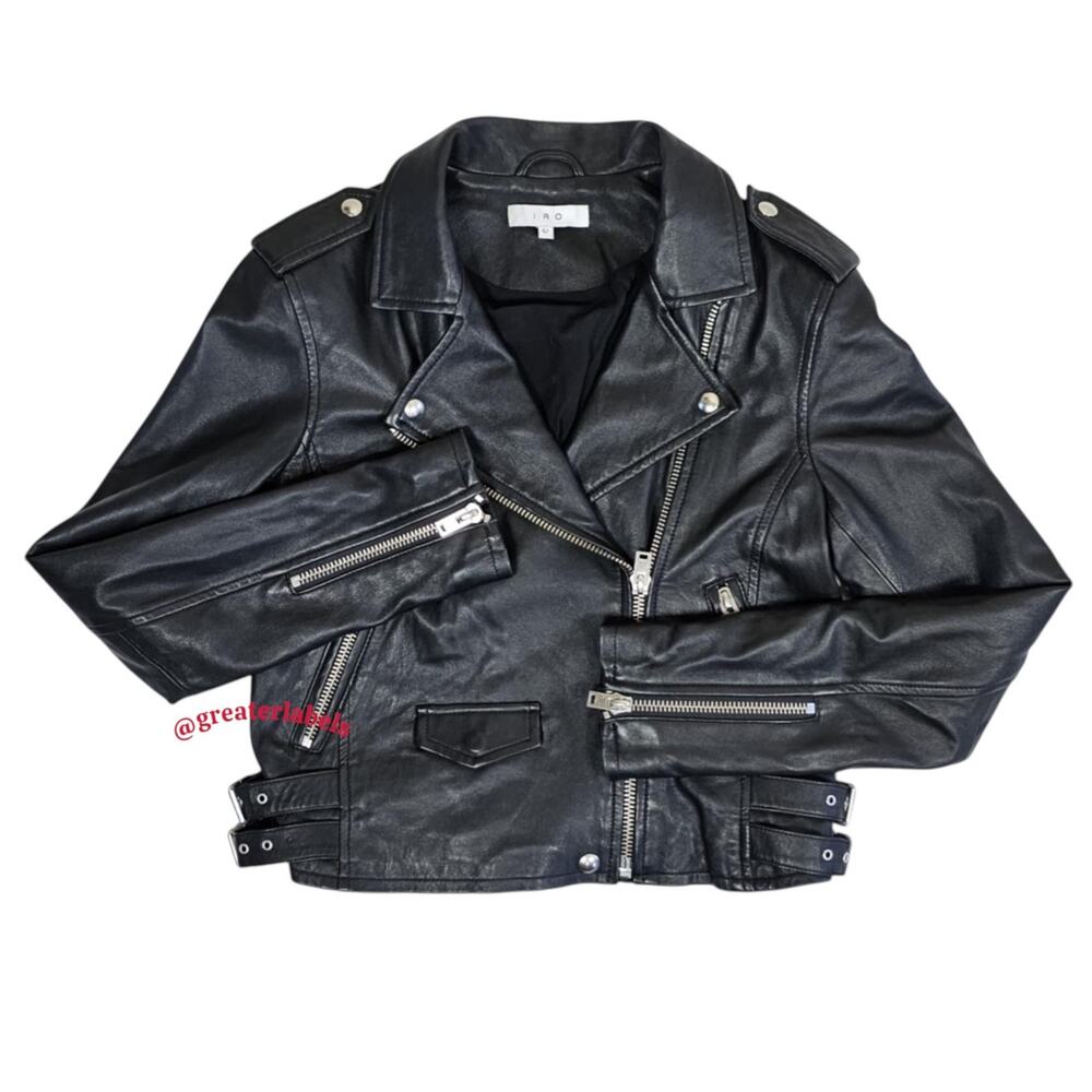 IRO Ashville Black Lambskin Leather Moto Biker Jacket RARE Size US 10 EU 42 - Picture 3 of 15
